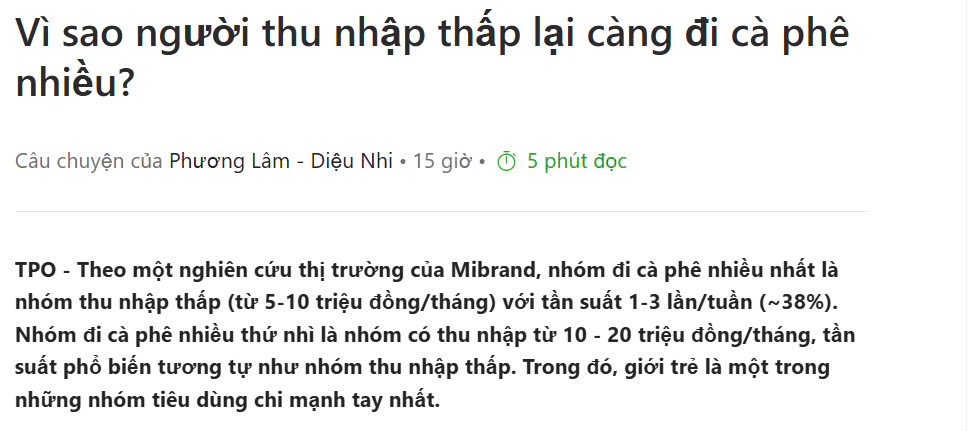 vì sao nhóm thu nhập thấp lại đi cafe nhiều nhất