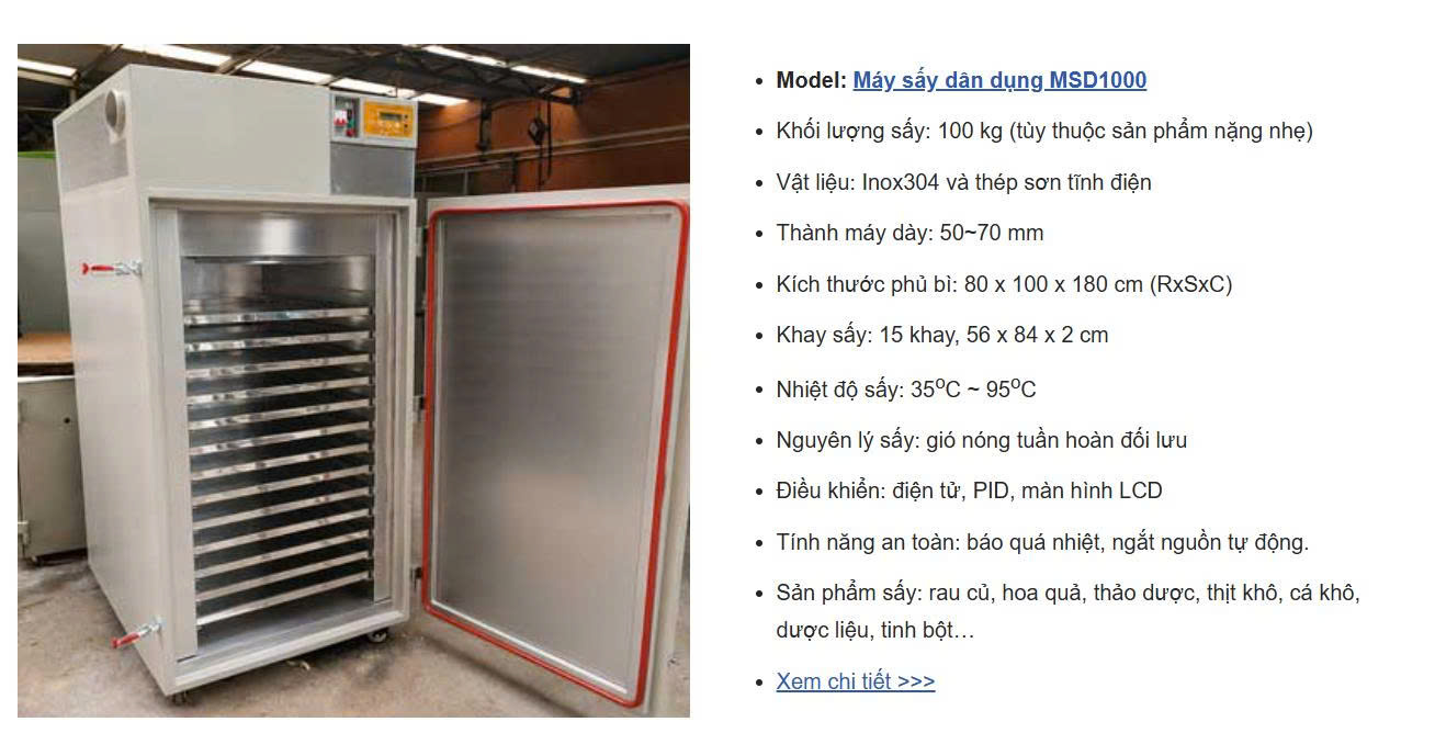 Máy sấy thực phẩm 16 khay phù hợp sản xuất gì, quy mô nào ?